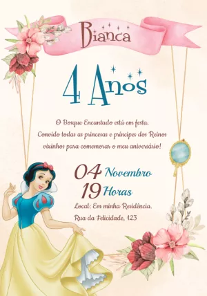 Convite de Aniversário Branca de Neve para Editar Online