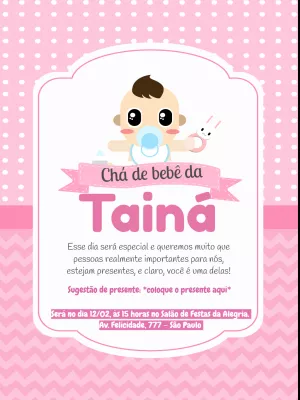Convite Chá de Bebê Menina Rosa com Bebê Fofo para Editar Online