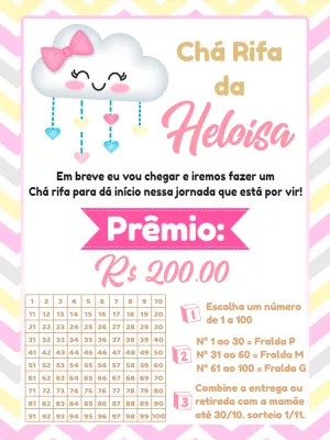 Convite Chá Rifa Chuva de Amor Menina para Editar Online