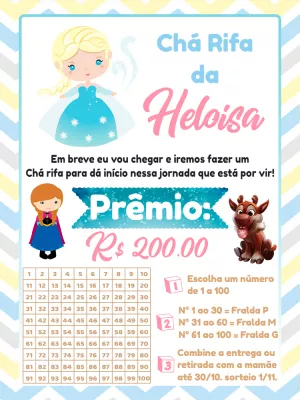 Chá Rifa Princesa do Gelo: Convite Editável para Imprimir