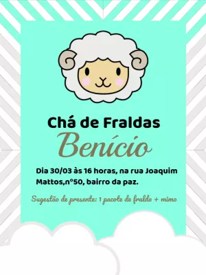 Convite Chá de Fraldas Ovelhinha Fofa para Editar Online