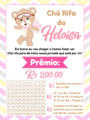Convite Chá Rifa Ursinha Aviadora para Editar Online