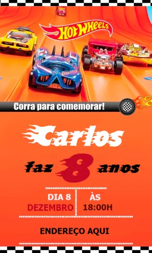Convite de Aniversário Hotwheels com Carros para Editar Online