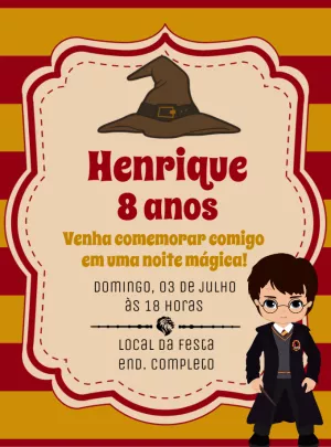 Convite Aniversário Harry Potter Grifinória Editável Online