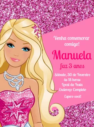 Convite de Aniversário Barbie Glitter para Editar Online