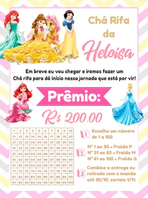 Chá Rifa Princesas Disney Editável Online para Imprimir