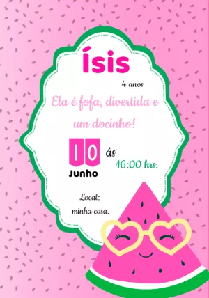 Convite de Aniversário Melancia Cute para Editar Online