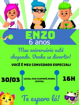Convite de Aniversário PK XD com Personagens para Editar