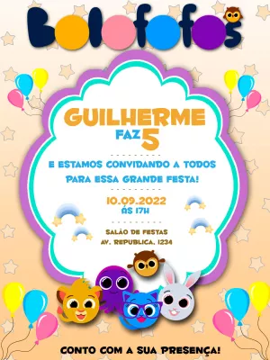 Convite Aniversário Bolofofos com a Turma para Editar Online