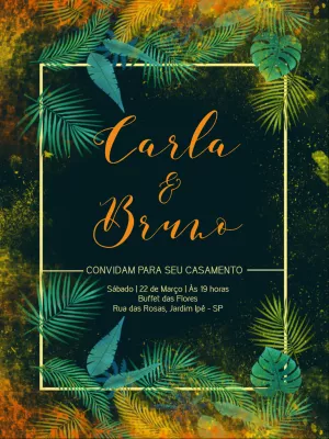 Convite de Casamento Folhagem Tropical para Editar Online