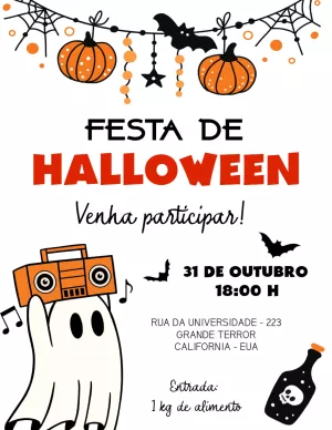 Convite de Halloween com Fantasma e Abóboras para Editar Online
