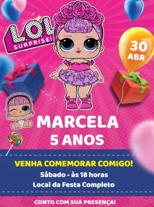 Convite de Aniversário LOL Surprise para Editar e Imprimir