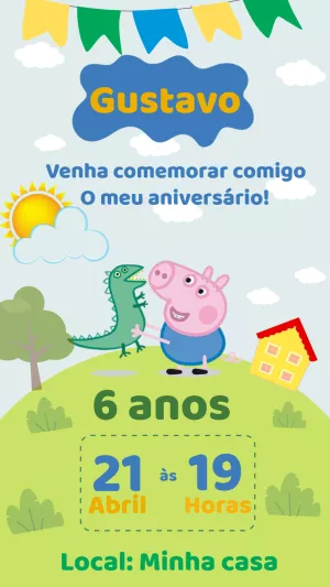 Convite Aniversário George Pig e Dinossauro para Editar Online