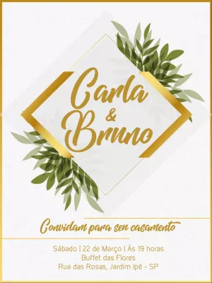 Convite de Casamento Folhagem Dourada para Editar Online