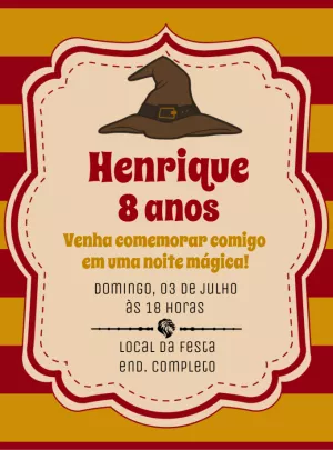 Convite Aniversário Harry Potter Chapéu Seletor para Editar