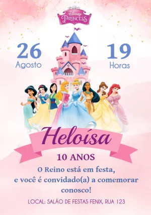 Convite de Aniversário Princesas Disney para Editar Online