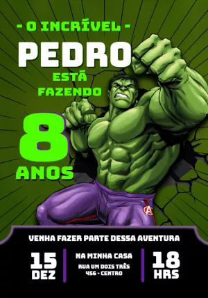 Convite de Aniversário Hulk para Editar Online e Imprimir