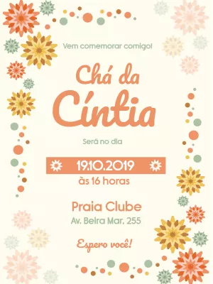 Convite Chá de Panela Floral para Editar e Enviar Online