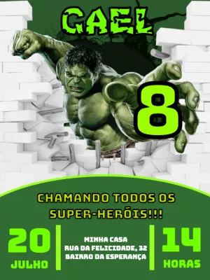 Convite de Aniversário Hulk para Editar Online e Imprimir