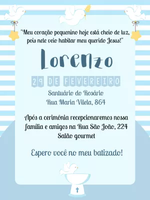 Convite de Batizado Menino com Pombinha para Editar Online