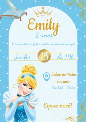 Convite de Aniversário Cinderela Editável para Imprimir