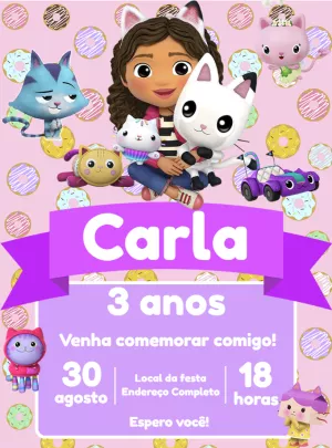 Convite Aniversário A Casa Mágica da Gabby para Editar Online
