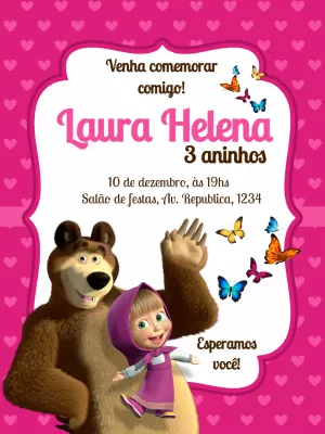 Convite de Aniversário Masha e o Urso para Editar Online