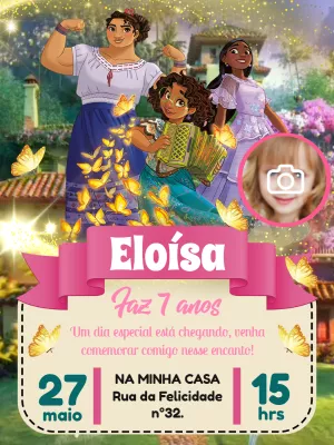 Convite Aniversário Encanto com Foto para Editar Online