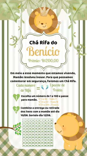 Convite Chá Rifa Leãozinho Safari para Editar Online