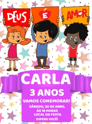 Convite de Aniversário 3 Palavrinhas para Editar Online