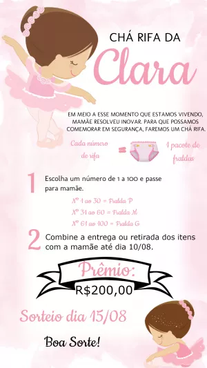Convite Chá Rifa Bailarina para Editar Online e Imprimir