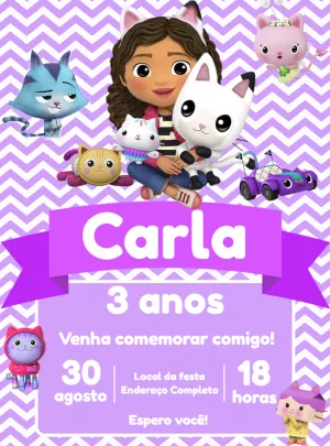 Convite de Aniversário A Casa Mágica da Gabby para Editar Online