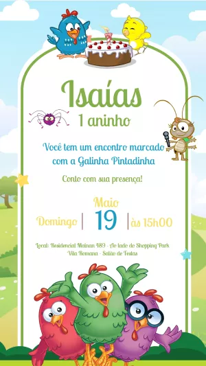 Convite Aniversário Galinha Pintadinha com a Turma para Editar