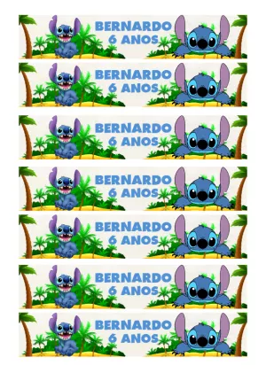 Rótulo Stitch para Garrafinha de Aniversário Editável Online