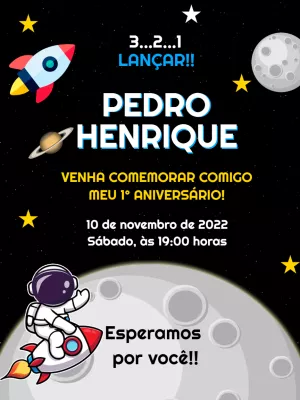 Convite de Aniversário Astronauta para Editar Online
