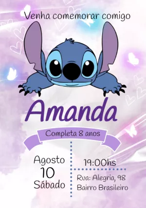 Convite de Aniversário Stitch Editável Online para Imprimir