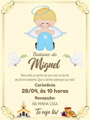 Convite de Batismo Anjinho Menino para Editar Online