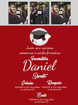 Convite de Formatura com Fotos para Editar Online e Imprimir