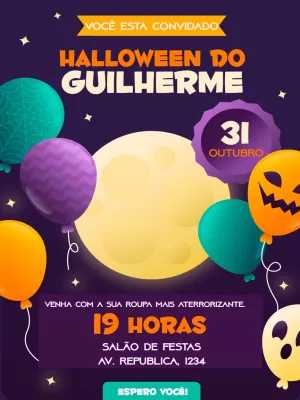 Convite Aniversário Halloween com Balões para Editar Online