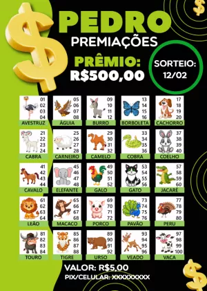 Rifa de Animais com Tabela de Bichos para Editar e Imprimir