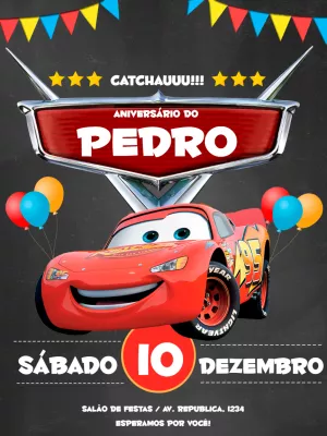 Convite de Aniversário Carros Disney para Editar Online