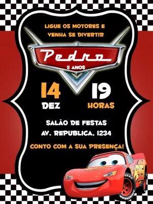 Convite de Aniversário Carros Disney para Editar Online