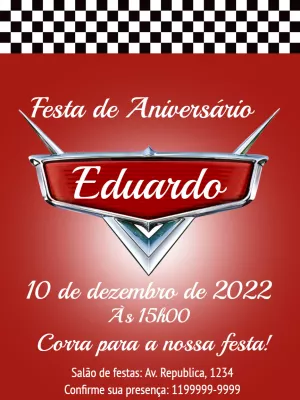 Convite de Aniversário Carros Disney Emblema Icônico para Editar