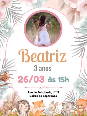 Convite Aniversário Bosque Encantado com Foto para Editar Online