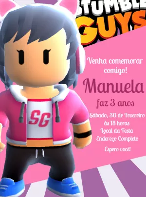 Convite Aniversário Stumble Guys Rosa para Editar Online