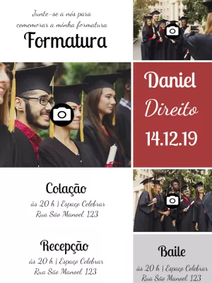 Convite de Formatura com Fotos para Editar Online