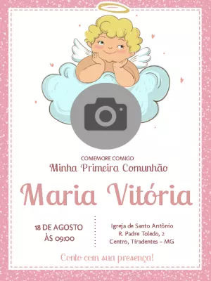 Convite Primeira Comunhão com foto de anjinho para Editar Online