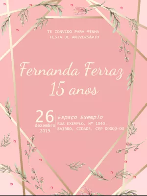 Convite de 15 anos Rosa e Dourado Geométrico para Editar