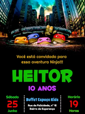 Convite Aniversário Tartarugas Ninja para Editar Online
