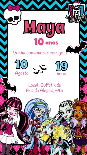 Convite de Aniversário Monster High Editável Online